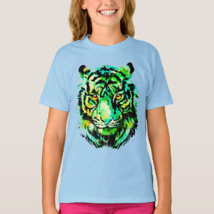 Camiseta Camisa-T De Crianças De Tigre Verde - Desenho De T
