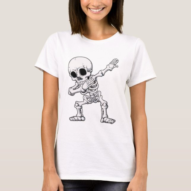 Camiseta Camisa-T de Dabbing do esqueleto de Halloween (Frente)