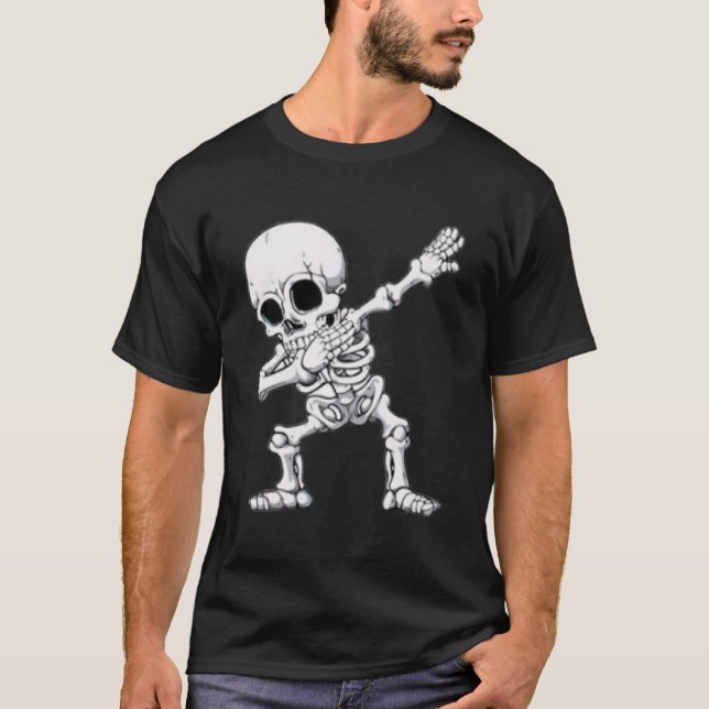 Camiseta Camisa-T de Dabbing do esqueleto de Halloween (Frente)