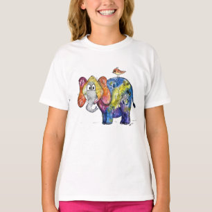 Camiseta Camisa-T de Elefante Colorida Esbranquiçada