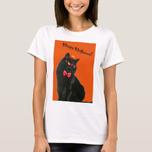 Camiseta Camisa-T de espaguete feliz de gato preto
