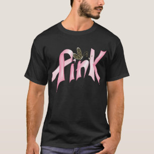 Camiseta Camisa-T de Fita de câncer de mama de borboleta ro