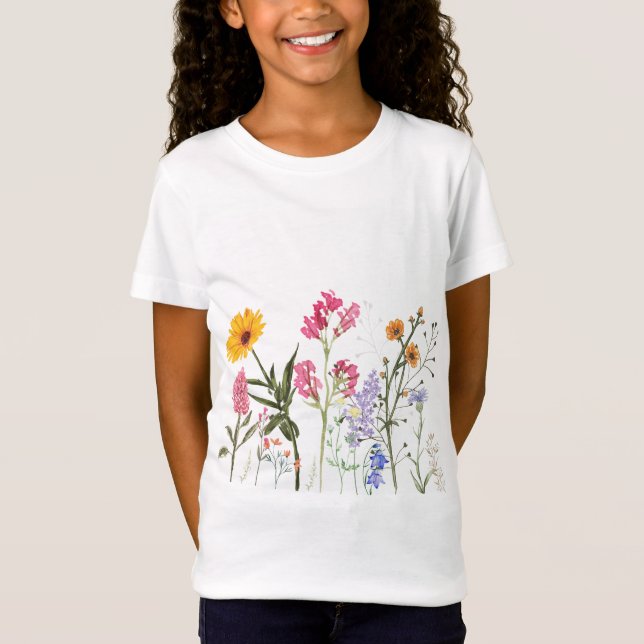 Camiseta Camisa-T De Flores Selvagens, Teto De Crianças Bot (Frente)