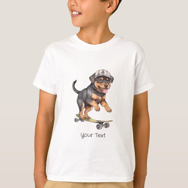 Camiseta Camisa-T de Garoto Rottweiler com Aquarela (Frente)