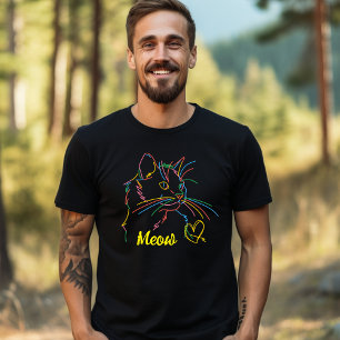 Camiseta Camisa-T de Gato Criativa de Fundo Escuro