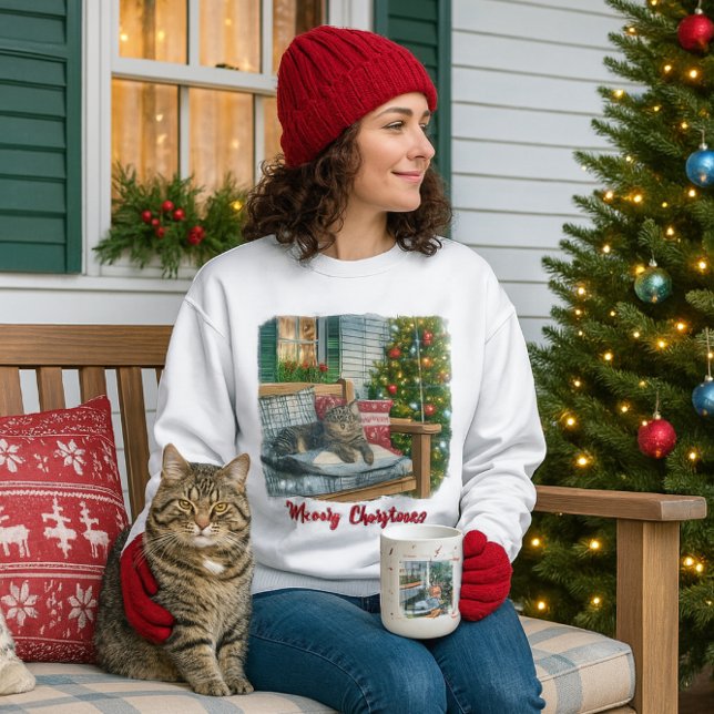 Camiseta Camisa-T de gato e árvore de Natal (Cozy Christmas sweatshirt for cat lovers )