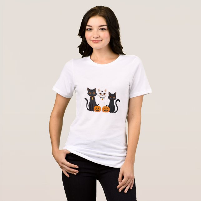 Camiseta Camisa-T de Gato Halloween - Design de Gato Louco (Frente Completa)
