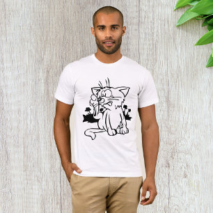 Camiseta Camisa-T De Gato Preto E Branco