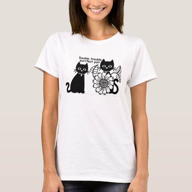 Camiseta Camisa-T de Gato Puro com Dupla Problemas (Frente)