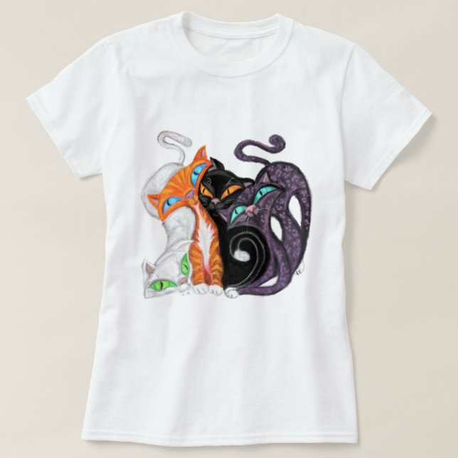 Camiseta Camisa-T De Gatos-Cudling (Frente do Design)
