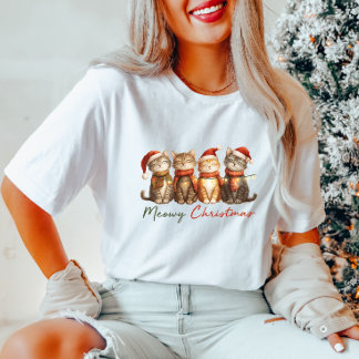 Camiseta Camisa-T De Gatos De Natal Bonitos