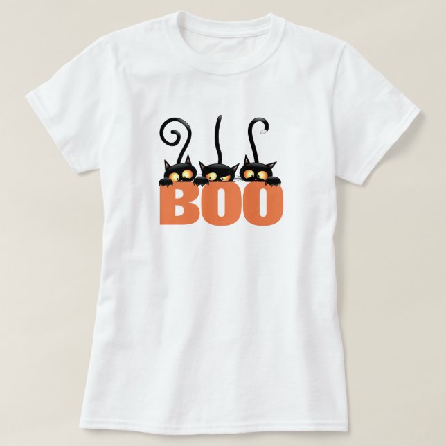 Camiseta Camisa-T de Gatos Pretos Spooky (Frente do Design)