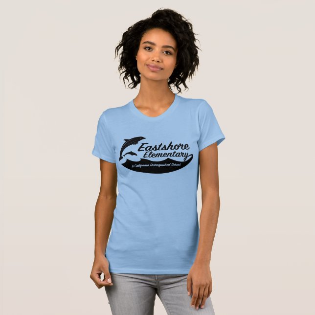 Camiseta Camisa-T de golfinhos salpicantes de azul-feminino (Frente Completa)