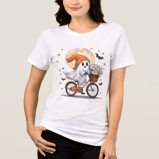 Camiseta Camisa-T de Halloween, Bicicleta Fantasma Cuta, Di