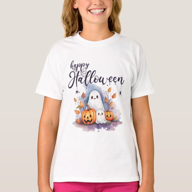 Camiseta Camisa-T de Halloween do Fantasma Pumpkin (Frente)