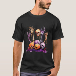 Camiseta Camisa-T de Halloween Masculina e Esqueleto