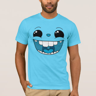 Camiseta Camisa-T de homem de rosto azul duplo e feliz