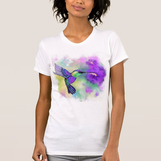 Camiseta Camisa-T de Hummingbird Voadora Colorida (Frente)
