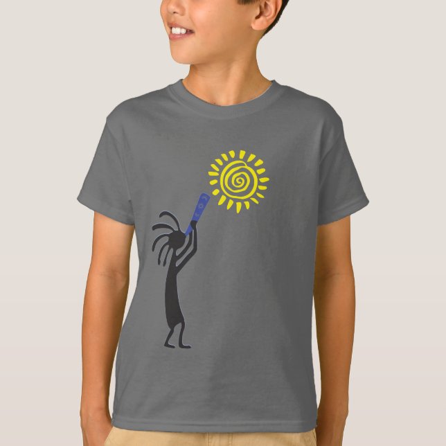 Camiseta Camisa-T de Kokopelli, Nativa American Sun Boy (Frente)