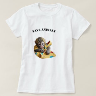 Camiseta Camisa-T de macaco-gato