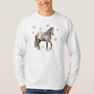 Camiseta Camisa-T de manga comprida do cavalo de inverno