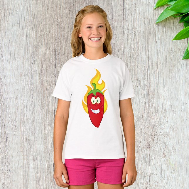 Camiseta Camisa-T de Meninas-Pimenta-Flaming (Criador carregado)