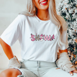 Camiseta Camisa-T de mulher com Neve Rosa-Frisada