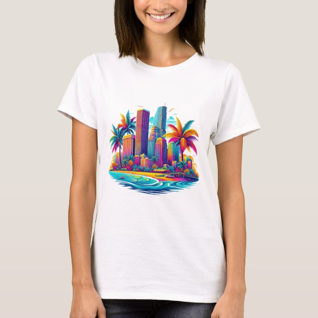 Camiseta Camisa-T de mulher da metrópole tropical (Frente)