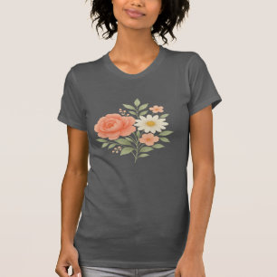 Camiseta Camisa-T de mulher floral - Flor pastel elegante