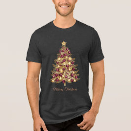 Camiseta Camisa-T de Natal Dourada e Borgonha