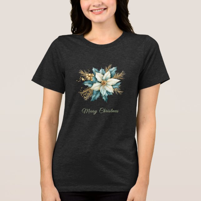 Camiseta Camisa-T de Natal, Teal Floral (Frente)