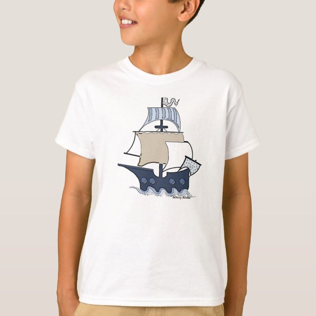 Camiseta Camisa-T de navio pirata para crianças (Frente)