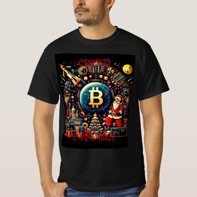 Camiseta Camisa-T de Papais noeis Técnicos de Natal Crypto (Frente)
