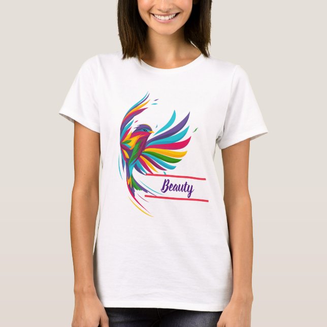 Camiseta Camisa-T de Pássaro Bonita Colorida (Frente)