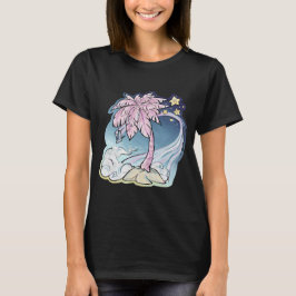 Camiseta Camisa-T de pássaros rosa e azul