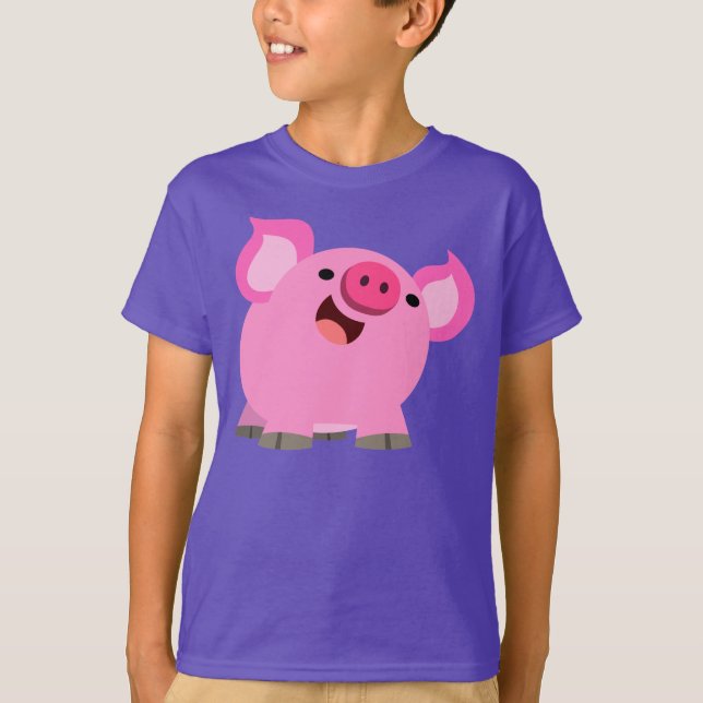 Camiseta Camisa-T de Porco para Crianças Rindo-Cute (Frente)