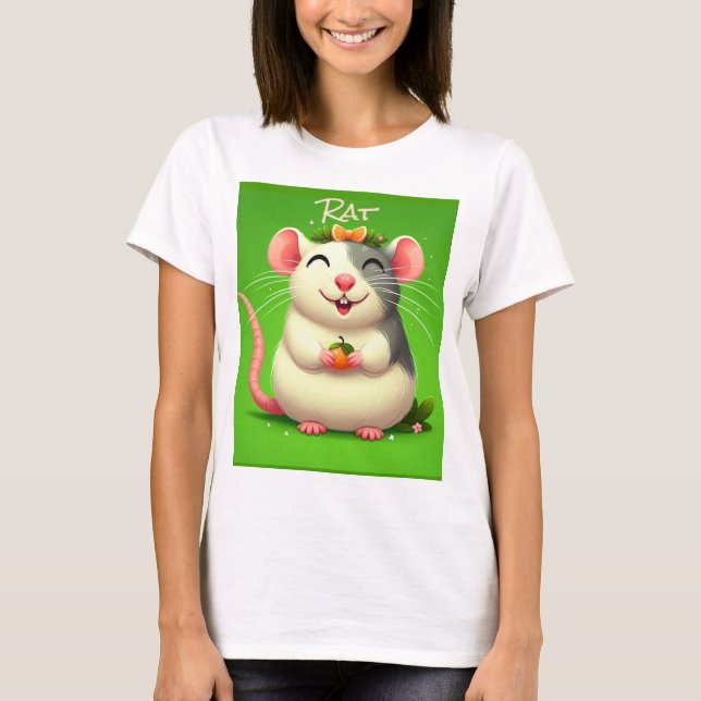 Camiseta Camisa-T De Rato De Cartoon Cuta - Gráfico Animal  (Frente)