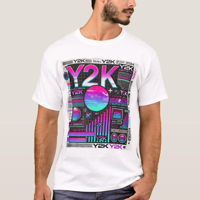 Camiseta Camisa-T de retrô técnico estético Y2K - Neon Glit (Frente)