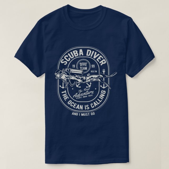 Camiseta Camisa-T de Scuba Diver Men (Frente do Design)