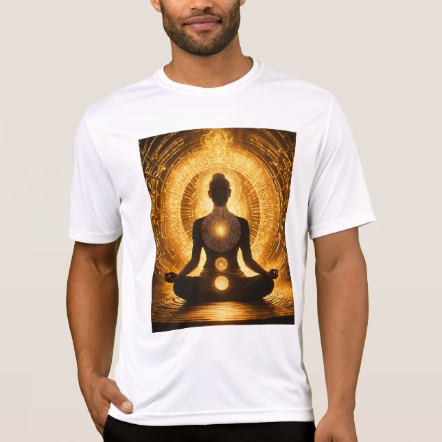 Camiseta Camisa-T de Silhueta de Meditação Radiante (Frente)