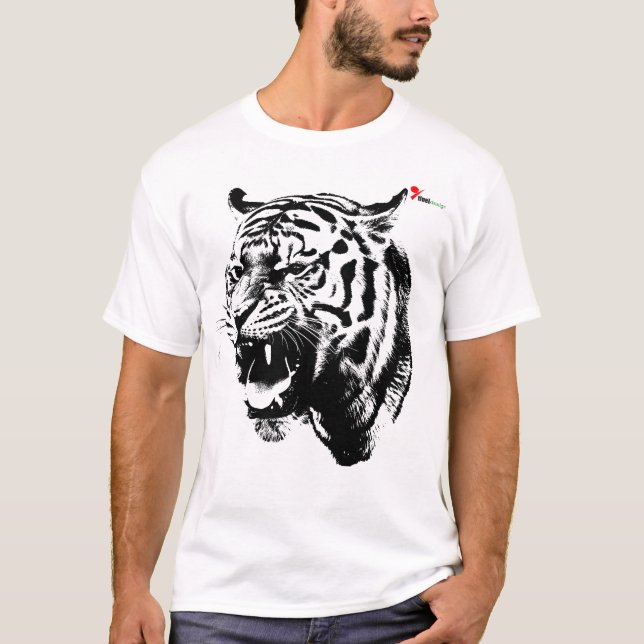 Camiseta Camisa-T de Tigre Arrastada Sem Carro (Frente)