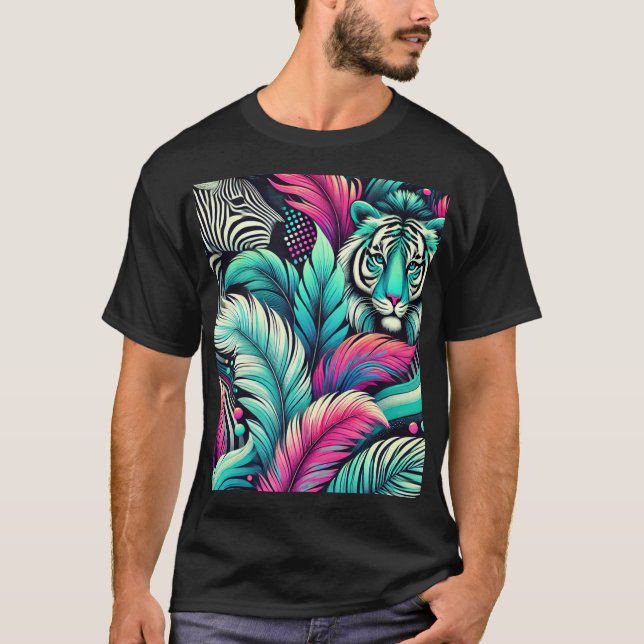 Camiseta Camisa-T de Tigre Tropical - Design de Selva Vibra (Frente)