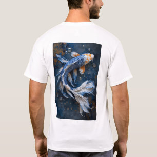 Camiseta Camisa-T de Zen Pond de Peixe Azul e Branco