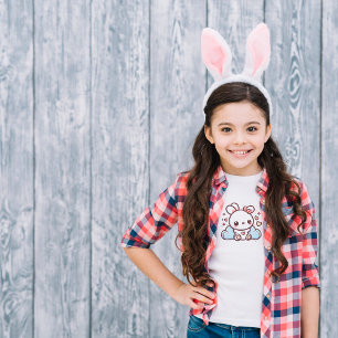 Camiseta Camisa-T do Coelho Cor-de-Rosa Amarelo Azul