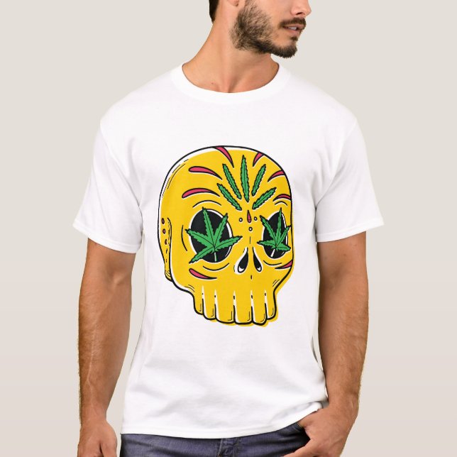 Camiseta Camisa-T do crânio de Weed (Frente)