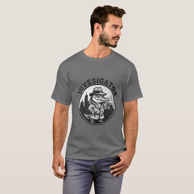 Camiseta Camisa-T do Detetive Crocodile Men - Presente Engr (Frente Completa)