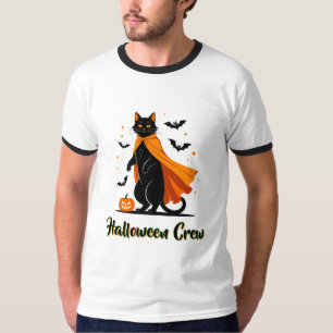 Camiseta Camisa-T do Dia das Bruxas de Gato Preto Pumkin