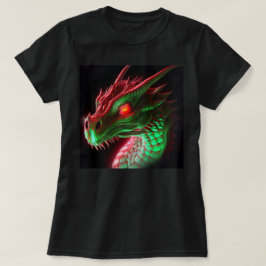 Camiseta Camisa-T do Dragão Adulto Vermelho e Verde