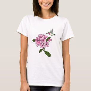 Camiseta Camisa-T do Hummingbird e Rhododendron