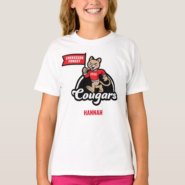 Camiseta Camisa-T do Mascot Elementar Cougar Mascot da Flor (Frente)